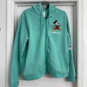 Walt Disney World Parks NWT Full Zip Hoodie Jacket Embroidered Mickey Teal Sz L